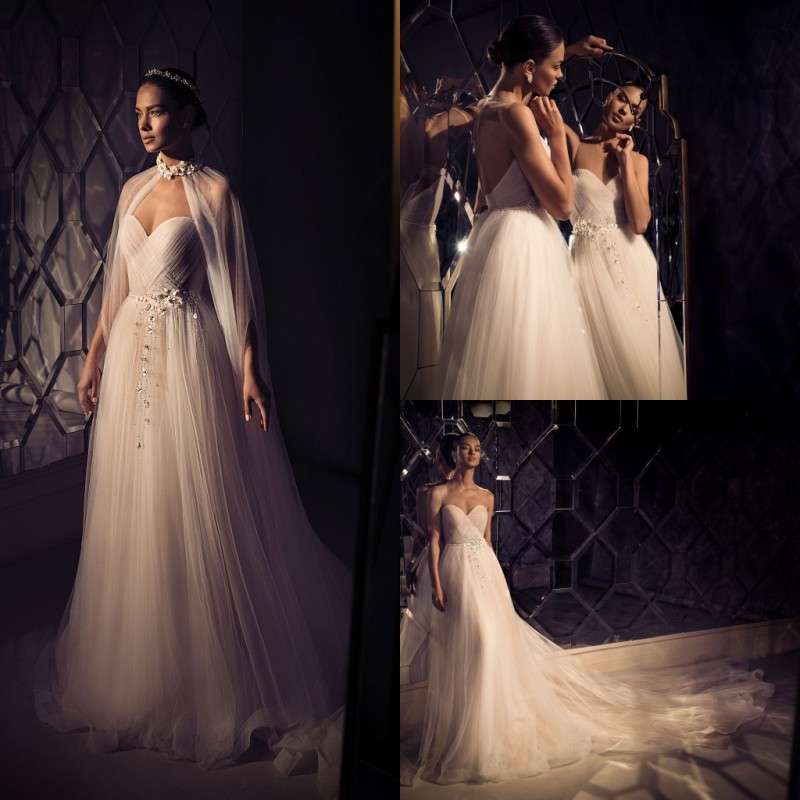 Elihav Sasson 2019 Wedding Dresses With Cape Lace Beads Sheer Neck Tulle Boho Country Wedding Dress Bridal Gown robe de mariée