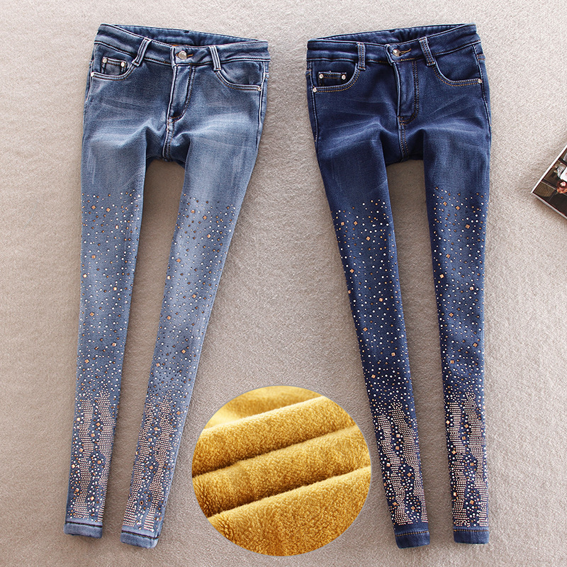 New women's plus velvet jeans women's winter warm thick stretch elastic feet pants Slim was thin trousers pencil pants, Blue
New women's plus velvet jeans women's winter warm thick stretch elastic feet pants Slim was thin trousers pencil pants, Blue