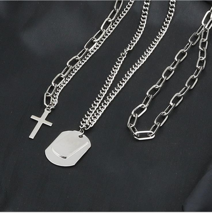 Personality hip hop three layer clavicle chain men and women couple multi layer Necklace sweater chain