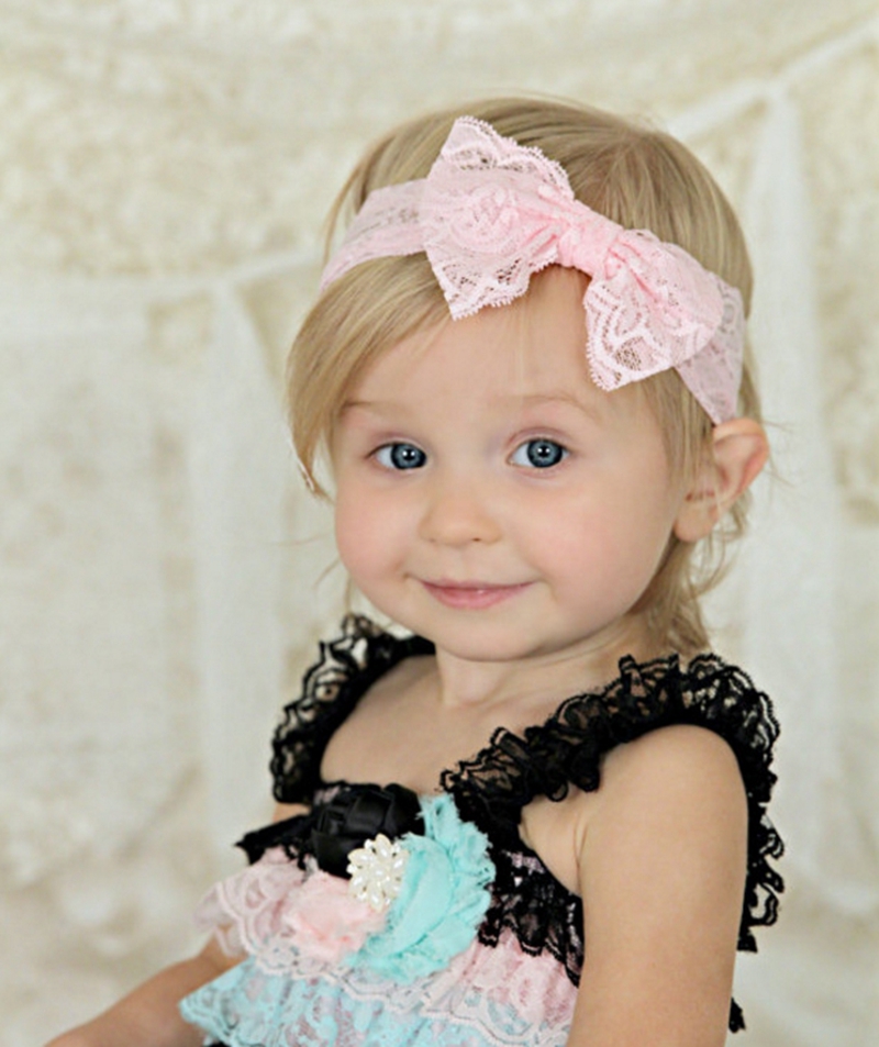 Headband Lace Bow Hairband Baby Girls Hair Bands Children Head Wrap Band Elastic Lace Headwear Kids Hair Accessories 12 Colors DHW2361