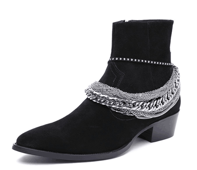 High top new list genuine leather persional men chain boots factory outlet high quality s l p ankle boots