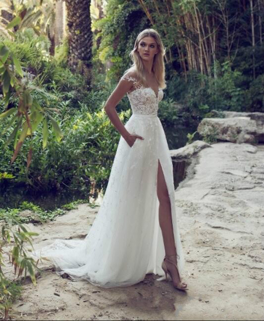 Limor Rosen summer country wedding dresses off the shoulders lace cheap boho wedding dress backless front slits bridal gowns with pockets