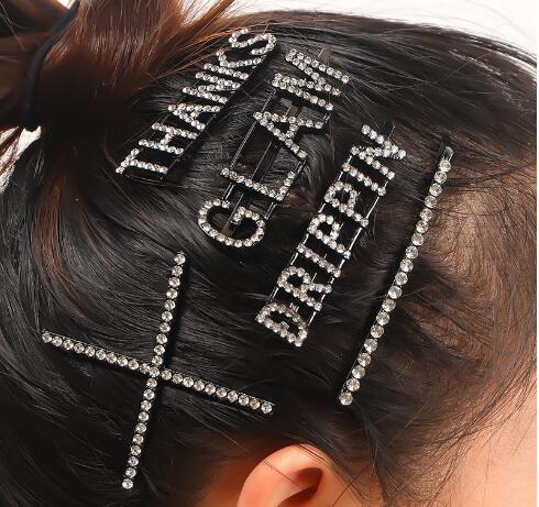 Sparkly Gold Sliver Pearl Letter Hair Clip Word Barrettes Pins Handmade Rhinestones Hair Jewelry Hair Accessories for Women GB1703