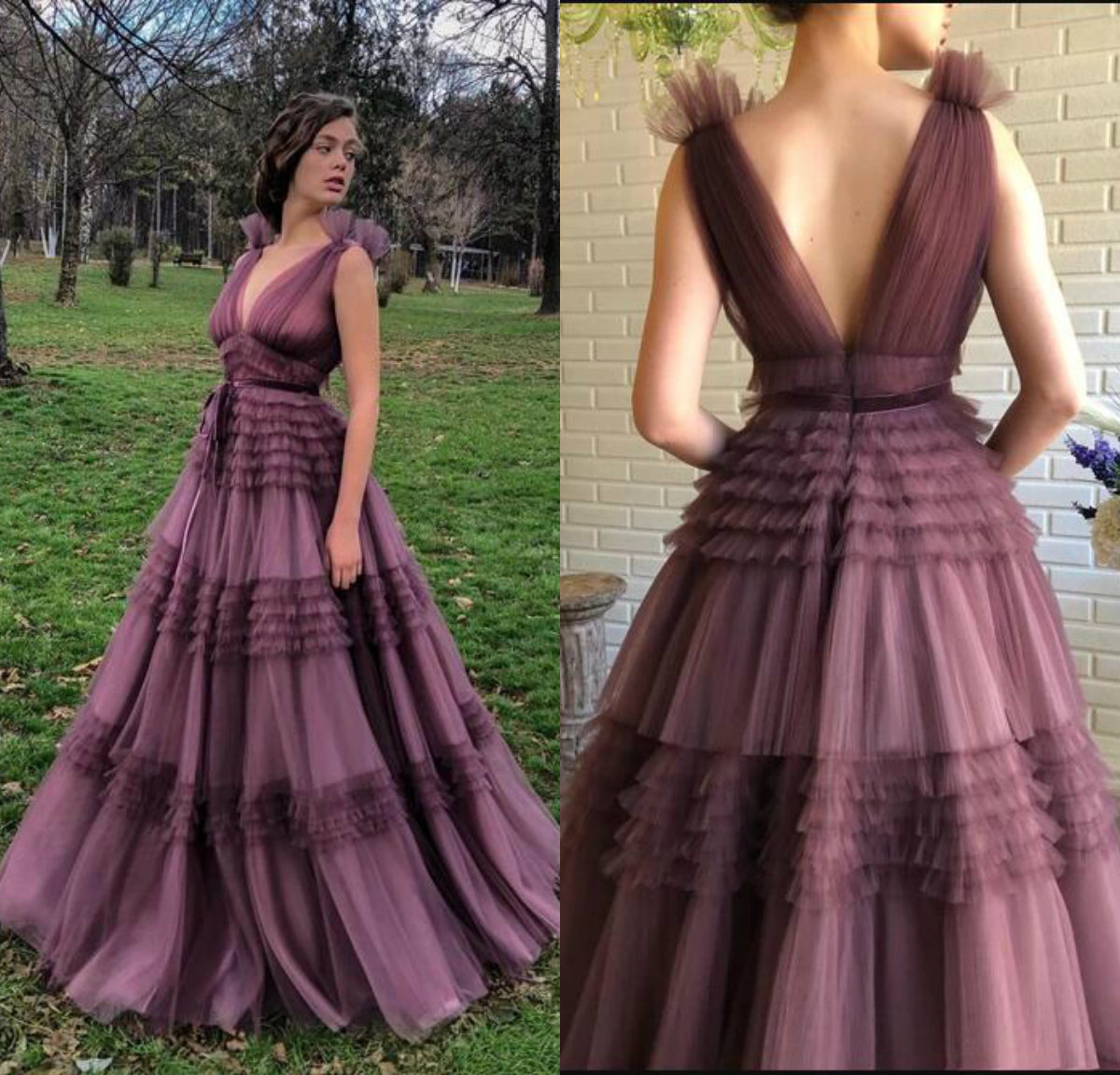 2020 Elegant Evening Dresses V Neck Tulle Tiered Skirts Backless Prom Dress Floor Length Custom Made Formal Party Gowns, Fuchsia
2020 Elegant Evening Dresses V Neck Tulle Tiered Skirts Backless Prom Dress Floor Length Custom Made Formal Party Gowns, Fuchsia