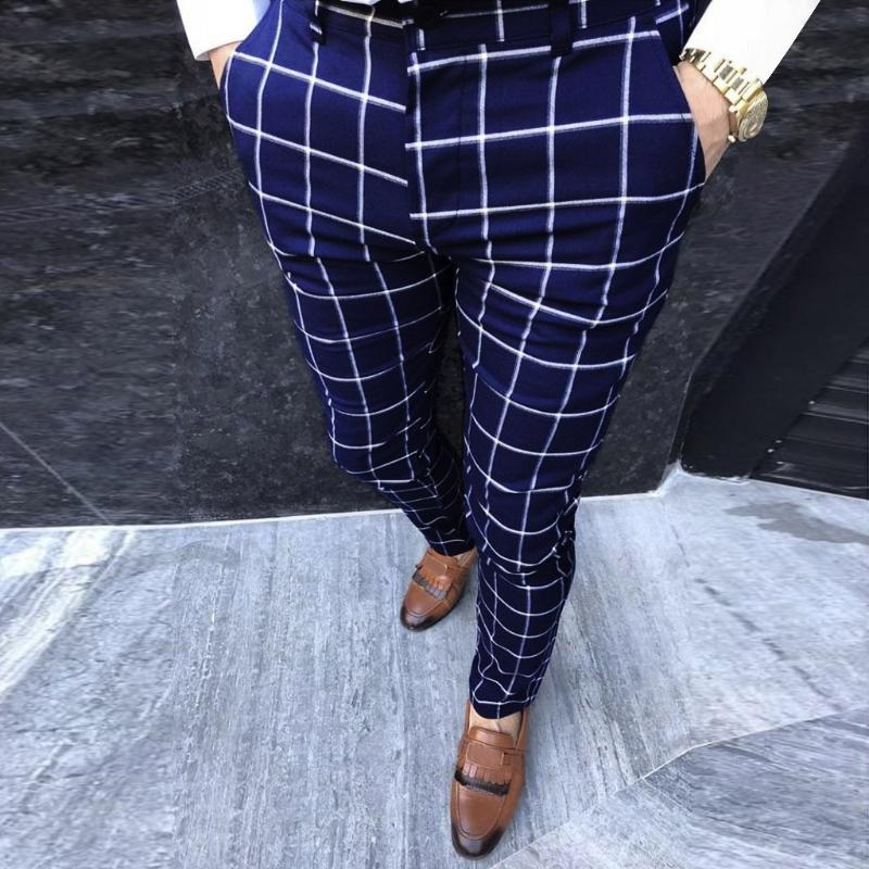 KANCOOLD Smart Casual Pants Fashion Cotton Midweight men's pants Casual Business Slim Fit Plaid Print Zipper Long Trousers