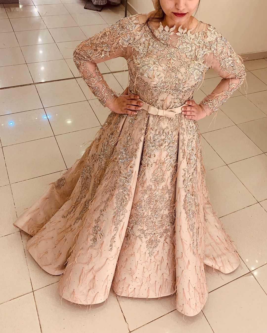 2020 Arabic Aso Ebi Muslim Luxurious Gold Evening Dresses Lace Crystals Beaded Prom Dresses Feather Formal Party Second Reception Gowns ZJ34