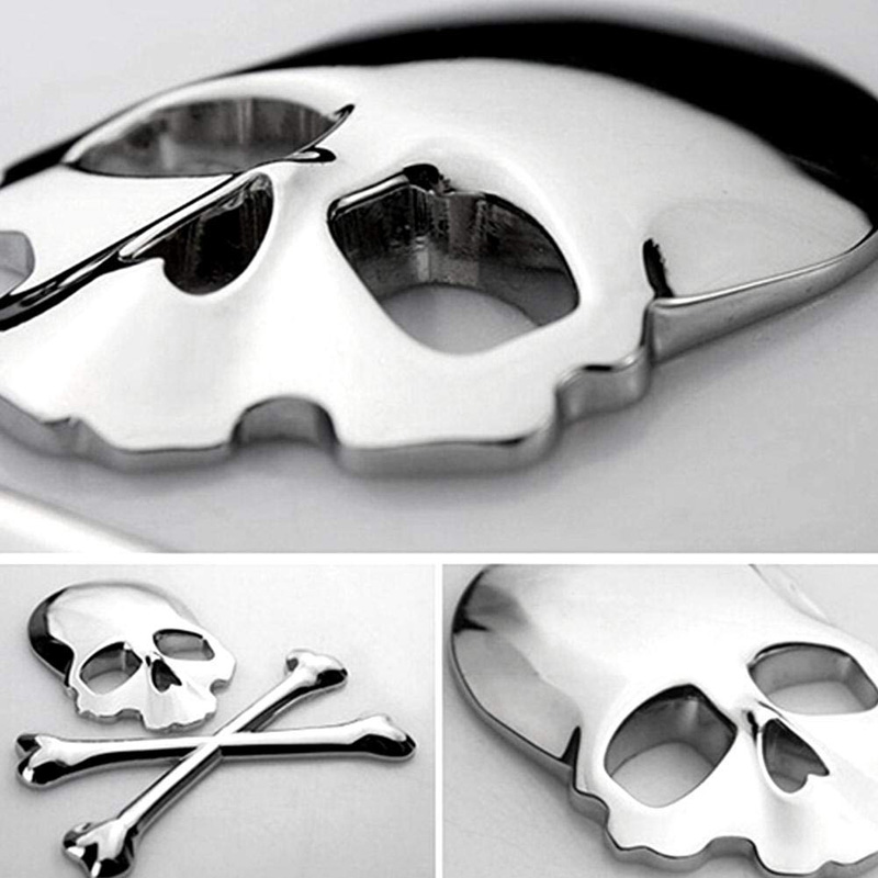Metal 3D Skull Motorcycle Skulls Skeleton Crossbones Emblem Badge Decal Car Styling Stickers Accessories