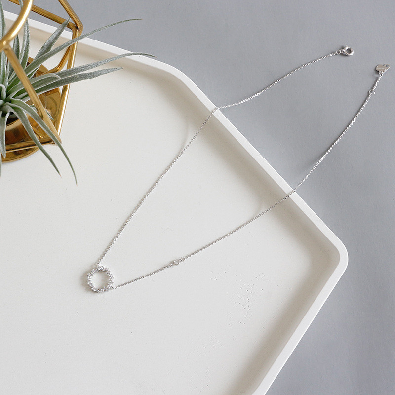 Zircon Choker Necklaces 100% 925 Sterling Silver Zircon Hollow Round Circle Collar Necklace Wedding Party Gifts For Women