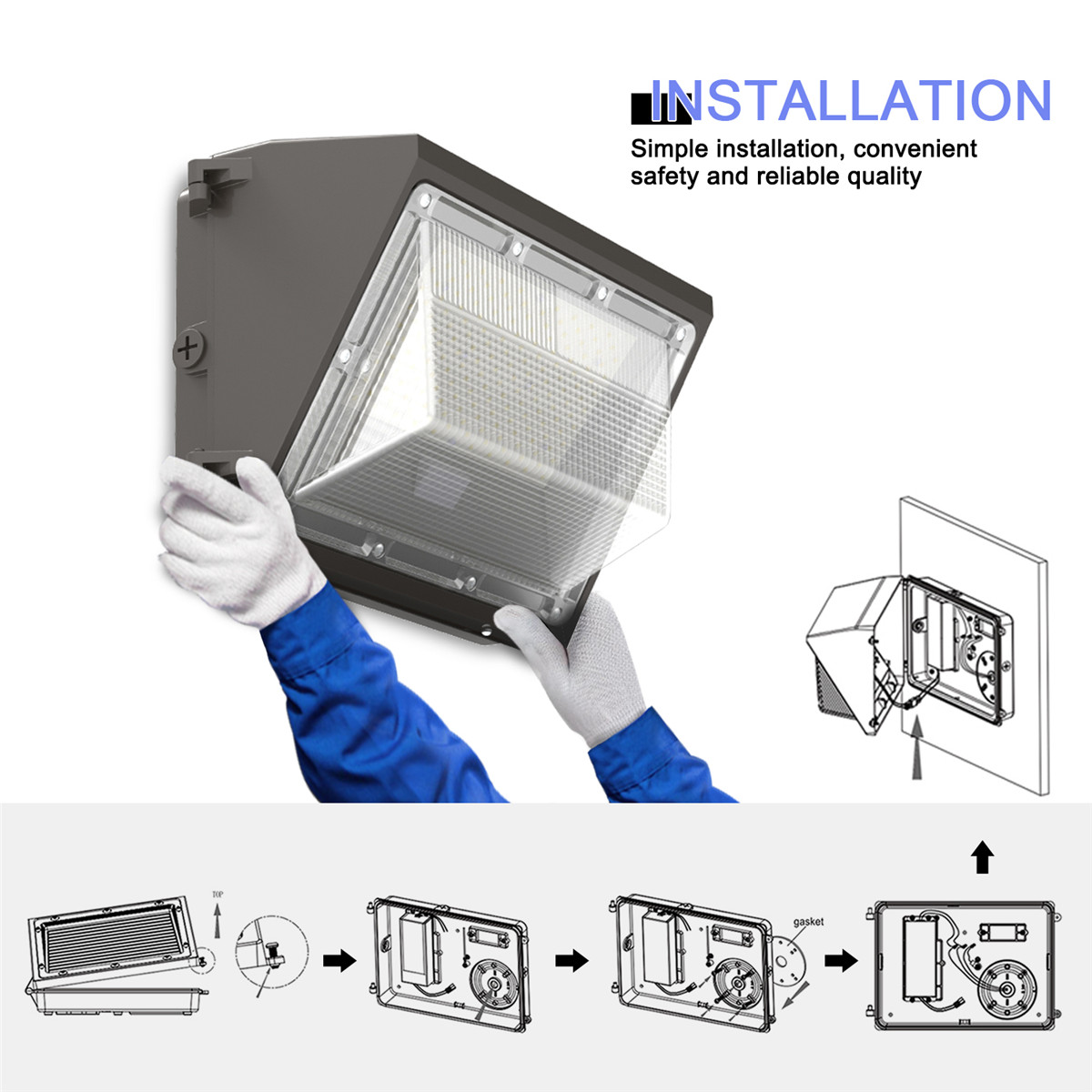Outdoor LED Wall Pack Lamp 120W with Dusk-to-Dawn Photocell, Commercial and Industrial WallPack Fixture Light Daylights 5000K AC90-277V IP65