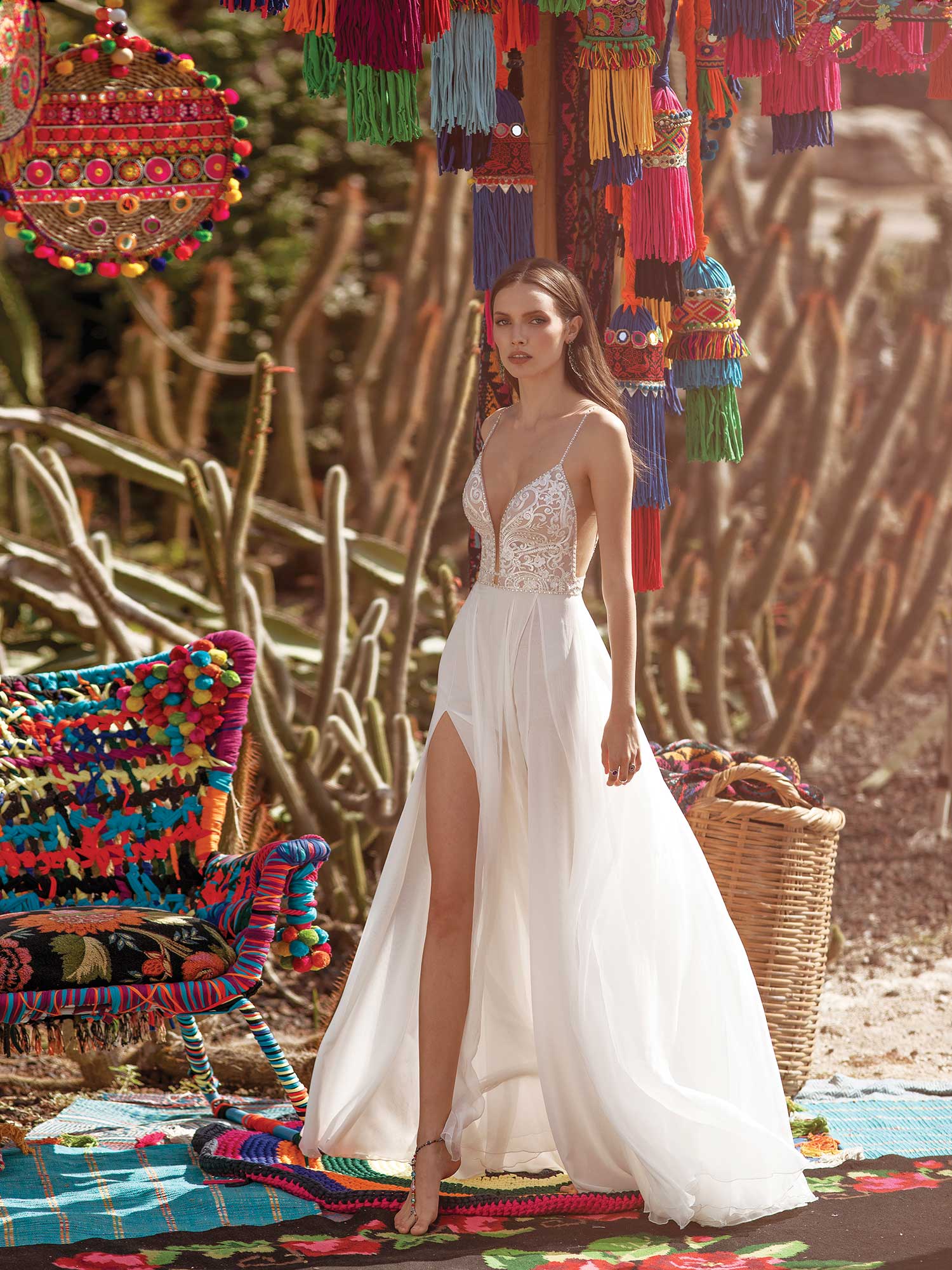 asaf dadush chiffon split wedding dresses lace appliqued beach spaghetti v neck a line bridal gowns vestido de novia