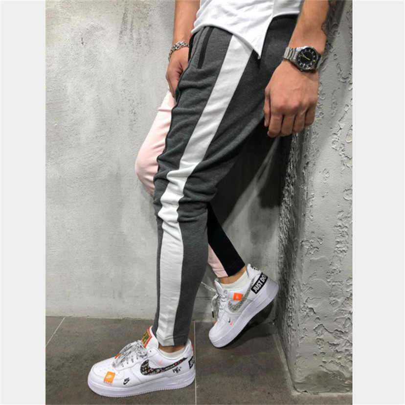 Mens Slim Fit Sweatpants Drawstring Striped Track Pants Color Block Patchwork Jogging Pant Sports Hip Hop Trousers Long Slacks D18122901