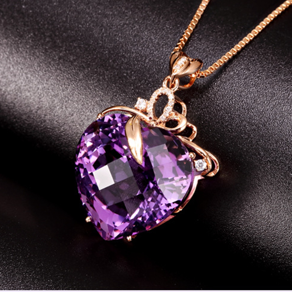 Amethyst Heart Pendant Chain Elegant 18k Rose Gold Filled Love Womens Pendant Necklace Purple Zircon Fashion Accessories Gift