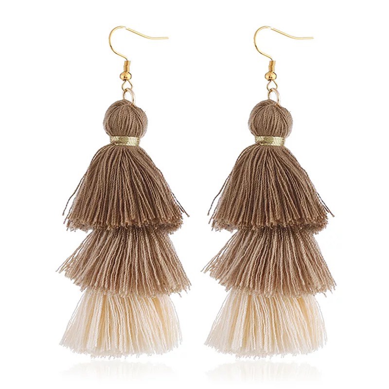 9 Colors Handmade Long Tassels Earring Dangle & Chandelier Three Layers Color Match Fringe Ear Drop Bohemia Style Stud Jewelry Women Wholesale