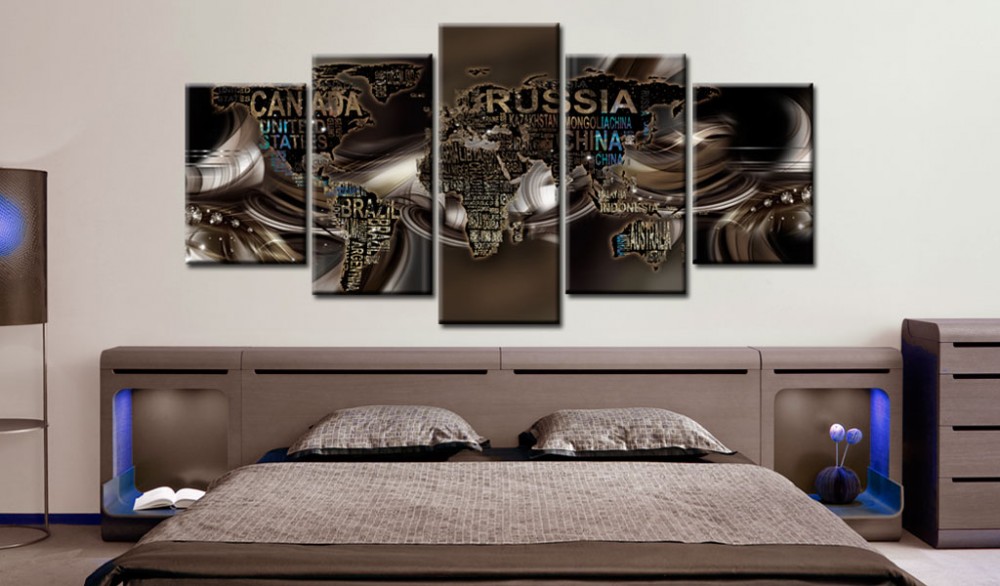 Fashion Wall Art Canvas Painting 5 Pieces Brown Diamond Abstract Letter Word Map Modern Home Decoration,Choose Color And Size No Frame