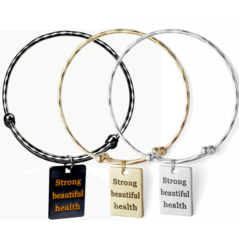 Fashion women's lettering bangle motivational letter bracelet six-sided rhombus shape adjustable size bracelet