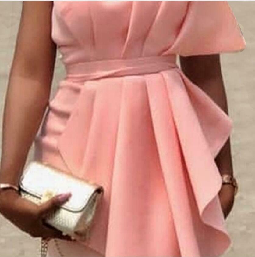 Pink Ruffles Evening Dresses Strapless Sheath Backless Prom Dress Long Sleeveless Party Formal Tea Length Gowns