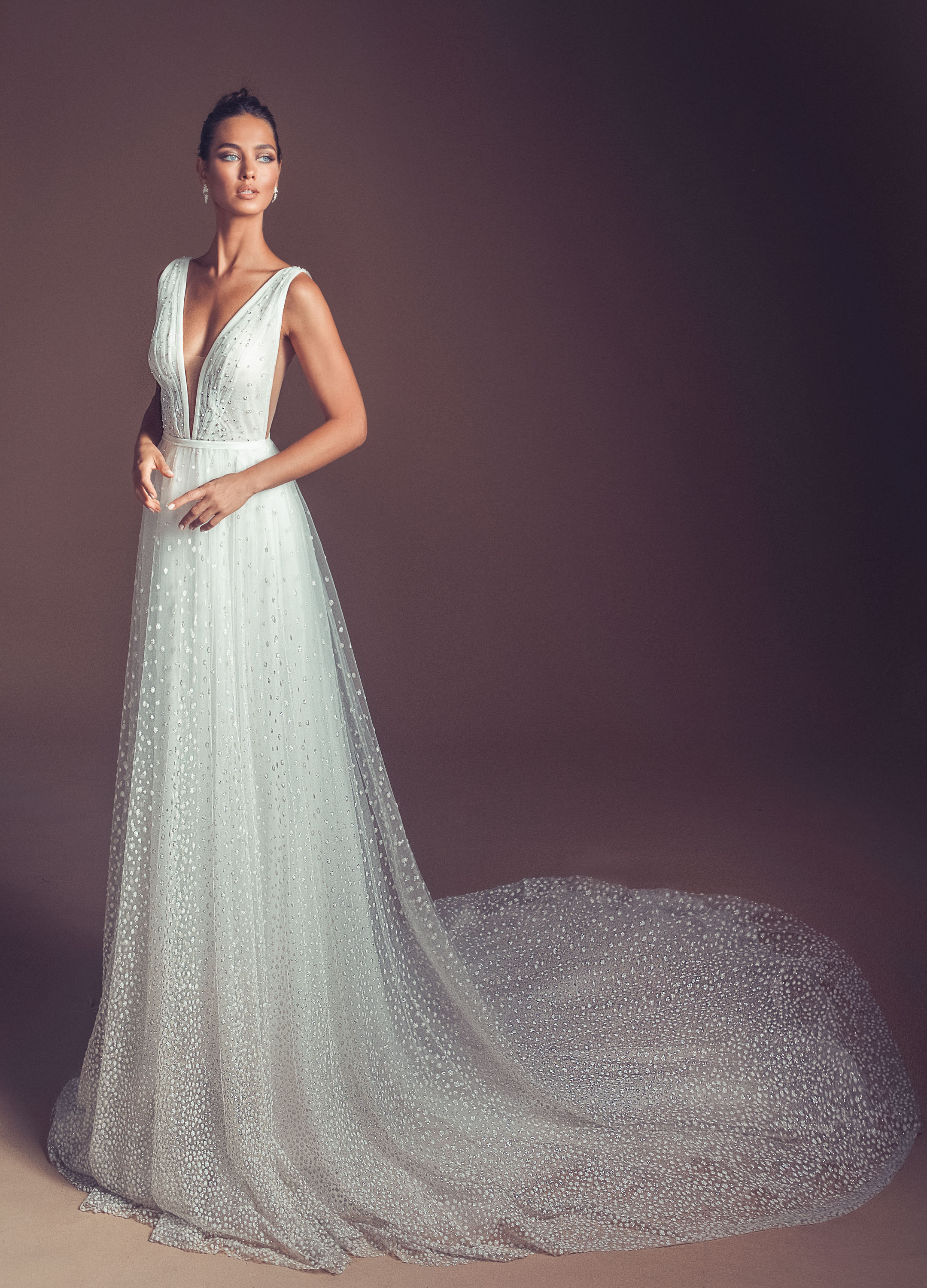 Elihav Sasson Beach Wedding Dresses Bridal Gowns 2019 Deep V Neck Rhinestones Beaded Plus Size Wedding Dress Backless
