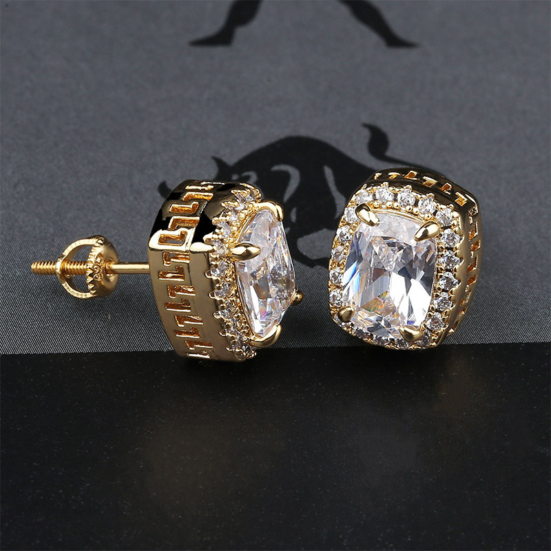 Earrings Stud Jewelry Street Fashion Multicolor Bling Zircon Earrings New Style Royal Personality Hip Hop Earrings For Men Women