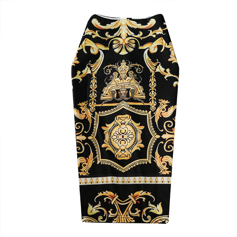 -Coming European Women Autumn Print Pencil Skirt High Stretch Abstract Pattern Midi Slip Hip Skirt Female LY191203