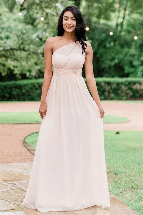 New Blush Pink Bridesmaid Dresses Long Chiffon Formal Dress One Shoulder Maid of Honor Gowns Bridesmaids Robes Plus Size Wedding Guest Dress