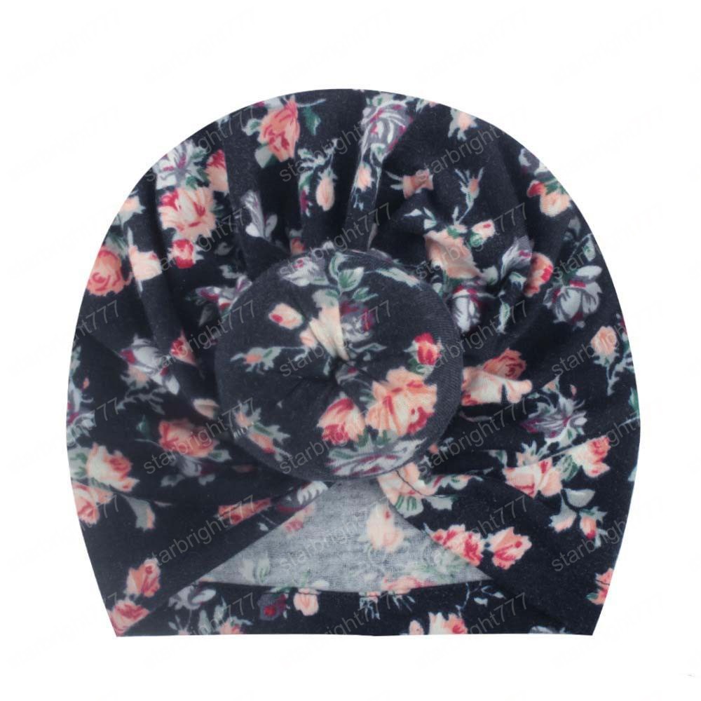 INS Donut Baby Hat Floral Print Newborn Elastic Cotton Baby Beanie Cap Multi color Infant Turban Hats baby headband Toddler Photo Props