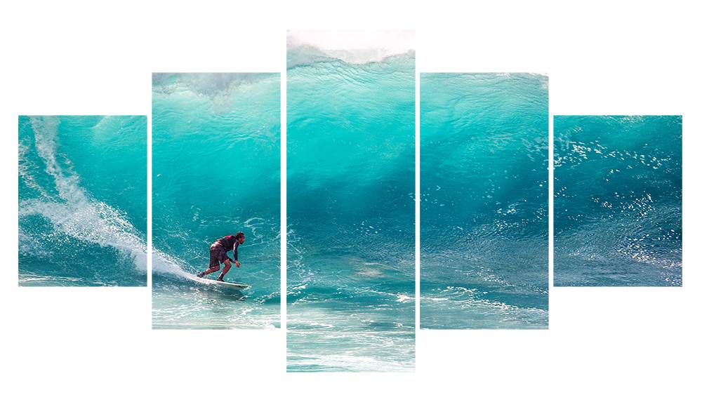 5pcs/set Unframed Blue Sea Big Wave Surfing HD Print On Canvas Wall Art Picture For Home and Living Room Decor