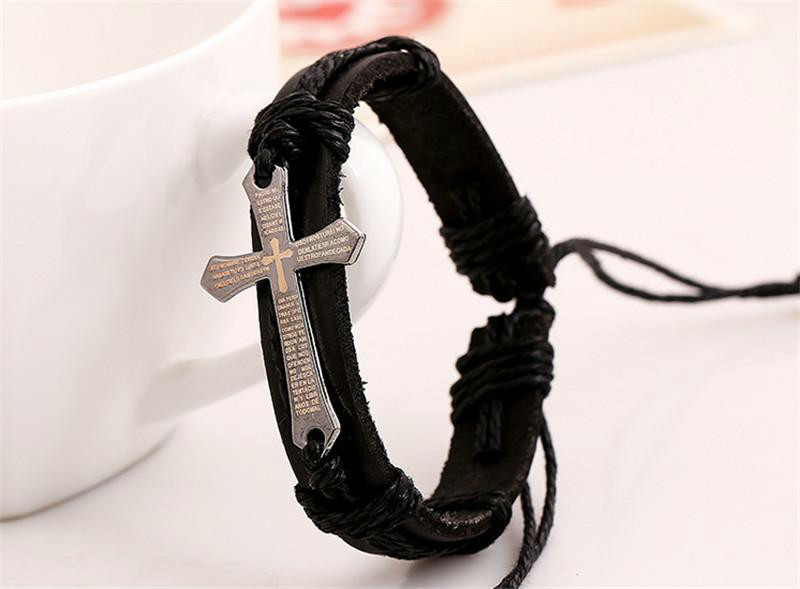 Discount Christian Scripture Cross Bracelets Genuine Leather Wristband Bible Urban Jewelry For Men Women Punk Jewelry