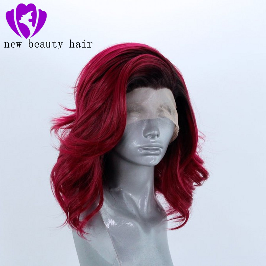 Summerstyle Short Wavy Burgundy/wine red Wigs For white Women Hair Synthetic Lace Front Wig Heat Resistant Fiber free Part Cosplay