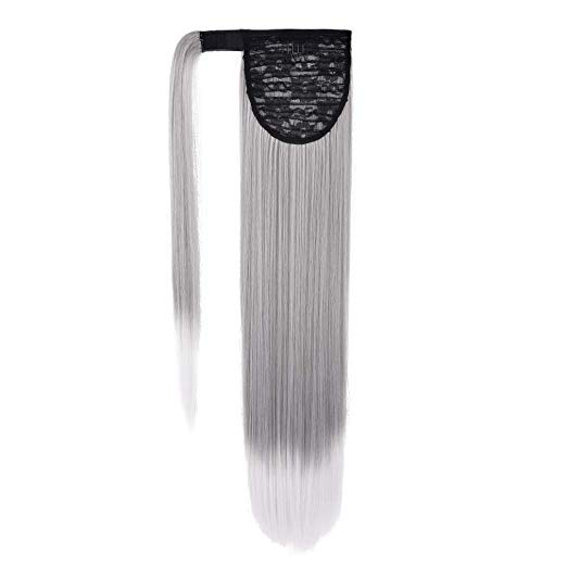Custom gray Human Hair Pony tail hairpiece Clip On silver grey Brazilian Virgin Hair straight ombre Pony tail Hair Extensions
