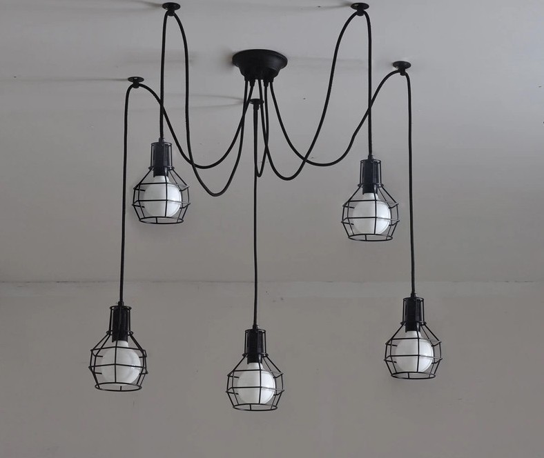Vintage Nordic Loft Edison Bulb Chandelier Pendant Lamps Retro Ceiling Spider Lamp Antique Adjustable E27 Art Light Fixture
