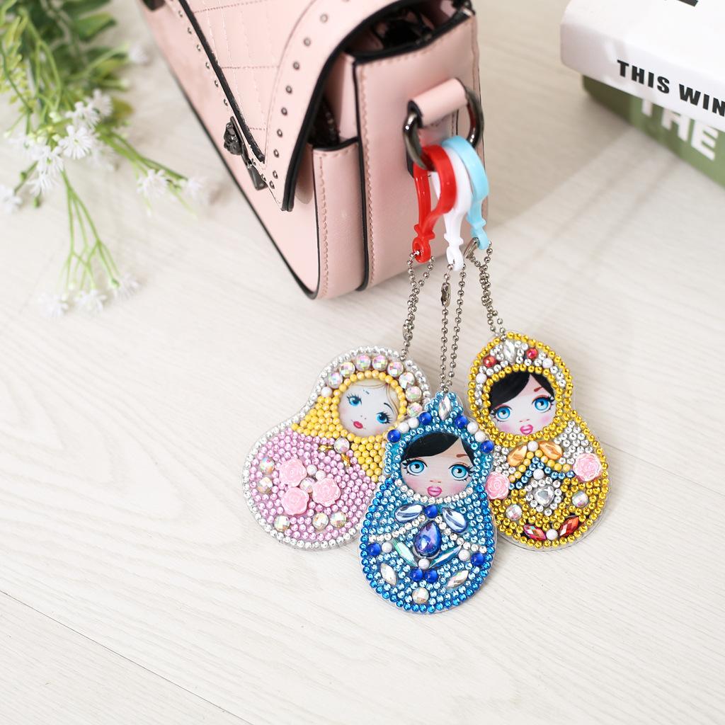 Diy Key Chain Accessories 5D Rhinestone Painting Keychain Key Ring Key Chain Keyring Embroidery Pendant Bag Charms 5pcs/set
