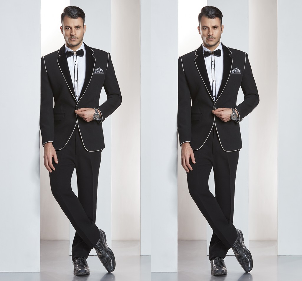 High Quality Black Wedding Tuxedos Notched Lapel Slim Fit One Button Groom Wear Formal Party Prom Men Suit Blazer(Jacket+Pants)