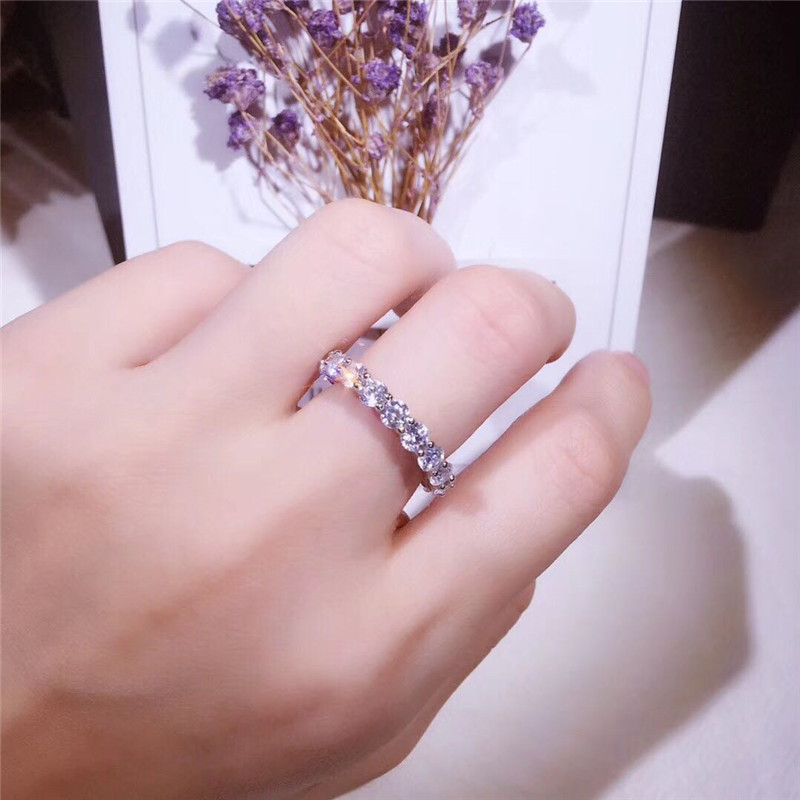 Vecalon Eternity Promise ring 925 Sterling Silver 4mm Diamond cz wedding band rings For women Statement Finger Party Jewelry Gift
