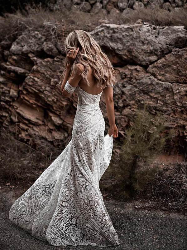 Vintage Crochet Lace Mermaid Wedding Dresses 2019 Off Shoulder Cotton Applique Trumpet Beach Bohemian Country Bridal Gowns Rue De Seine