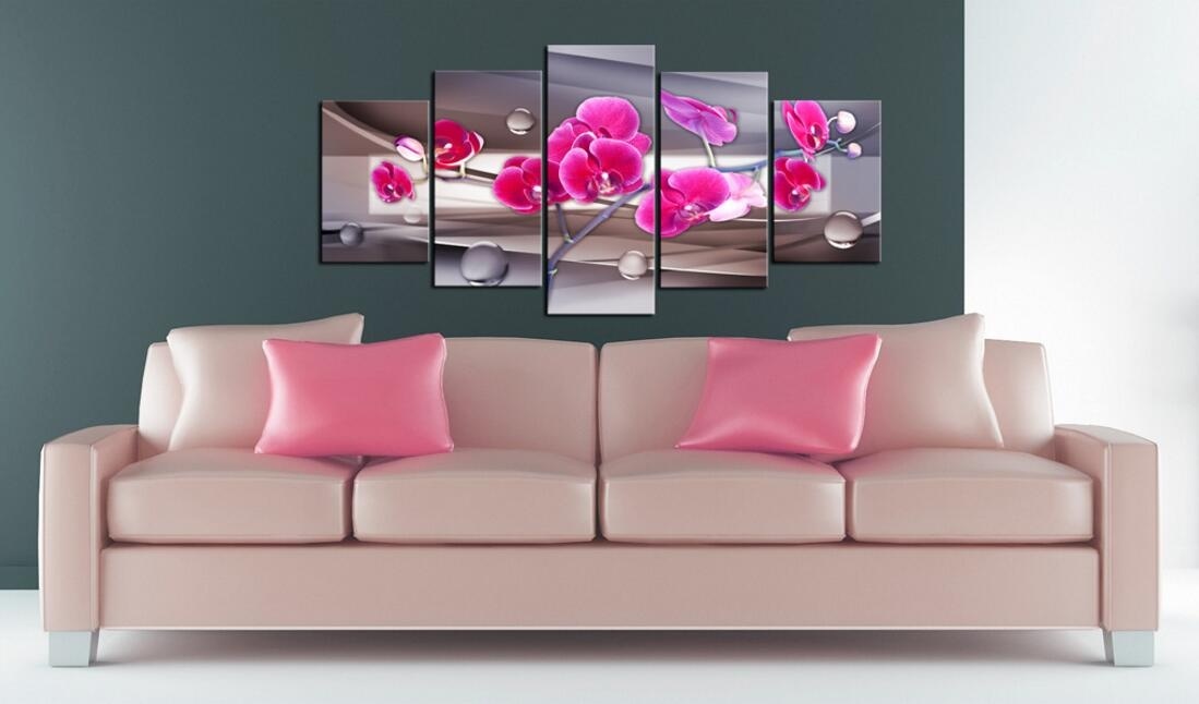 ( No Frame)5PCS/Set Modern Abstract Drip Orchid Flower Art Print Frameless Canvas Painting Wall Picture Home Decoration