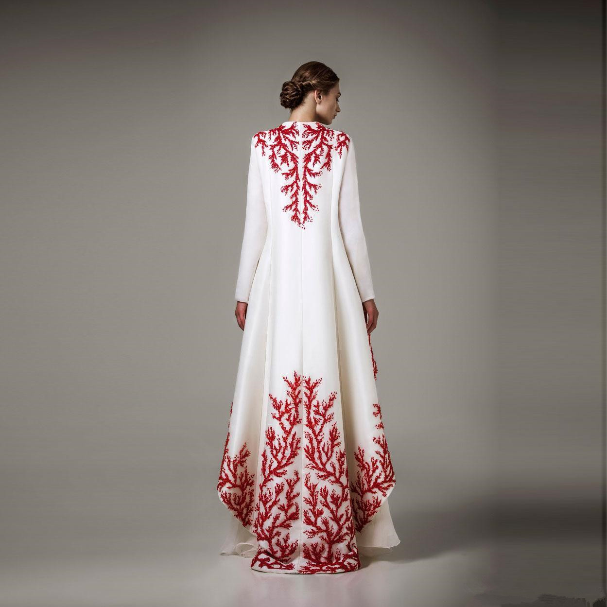 Arabic Dubai Kaftans Evening Dresses Muslim Red Embroidery Long Sleeve Floor Length Prom Gowns Event Wear Custom Made