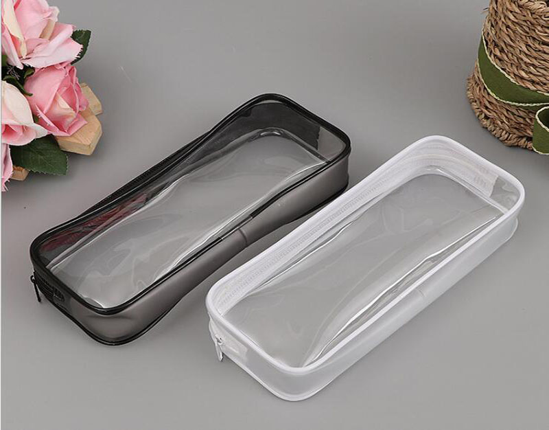 PVC Cosmetic Bag Zipper Pouch School Students Clear Transparent Waterproof Plastic PVC Storage Box Pen Case Mini Travel Makeup Bags