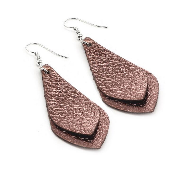 Leather ear ring set teardrop petals leaf leather pendant earrings female girl fashion elegant