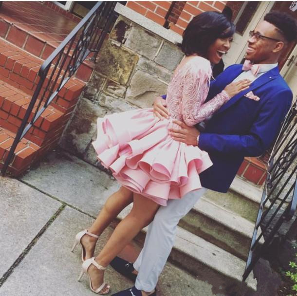 Pink Tiered Short Feather Cocktail Dresses Long Sleeves A Line Sheer Jewel Neck Sequined Prom Party Dress For Women Plus Size