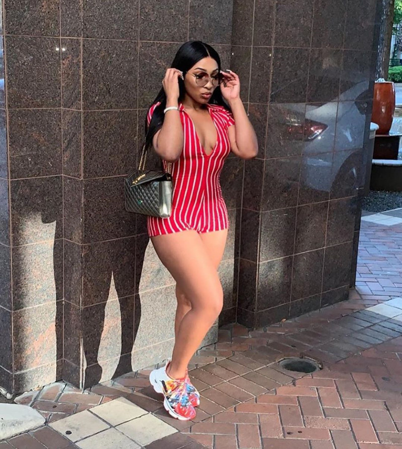 Summer Women short sleeve stripe Jumpsuits fashion V neck club bodysuits Rompers leggings Casual plus size striped Overalls pants 2409