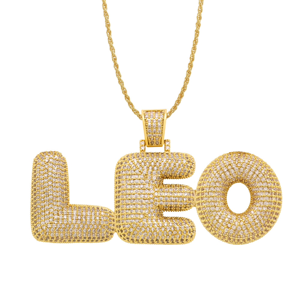 A-Z Custom Name Bubble Letters Necklaces & Pendant Charm For Men Women Bling White Zircon