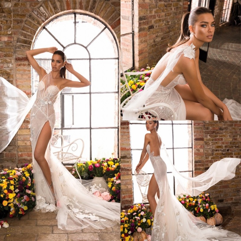 2019 Elihav Sasson Mermaid Wedding Dresses High Thigh Split Lace Appliqued One Shoulder Bohemian Wedding Dress Illusion Boho Bridal Gowns, Gold
2019 Elihav Sasson Mermaid Wedding Dresses High Thigh Split Lace Appliqued One Shoulder Bohemian Wedding Dress Illusion Boho Bridal Gowns, Gold