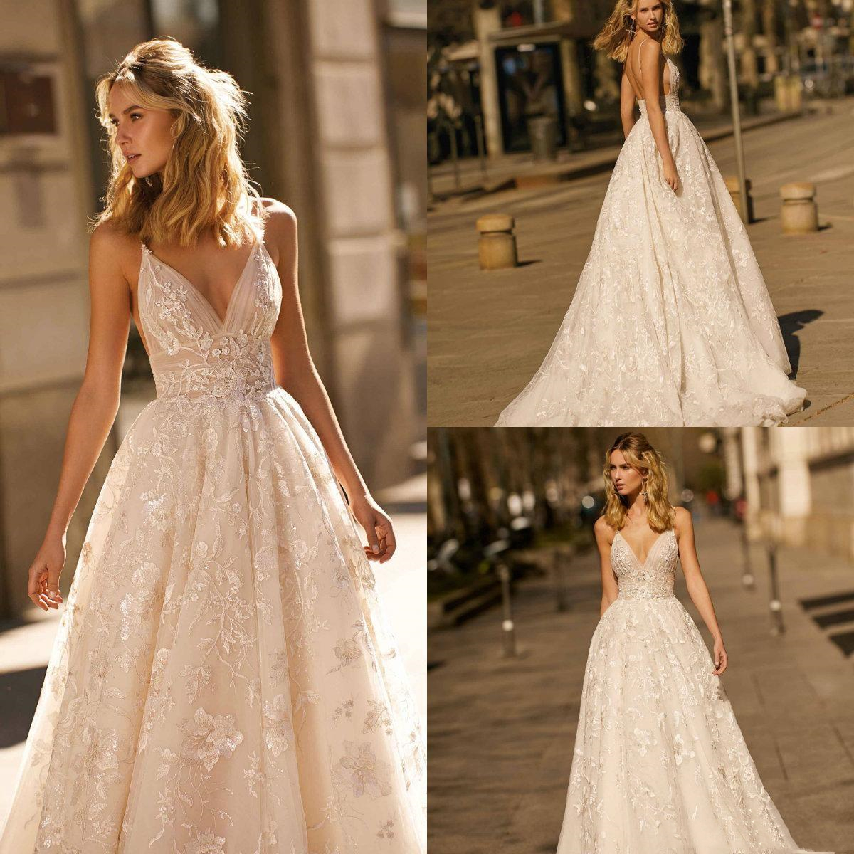 berta new lace wedding dresses appliqued a line sweep train spaghetti beach wedding gowns custom made boho plus size bridal dress