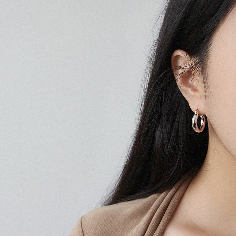 New 925 Sterling Silver Minimalist Metallic Circle Earrings For Women Chic Style Female Geometric Hoop Earring Fine Jewelry