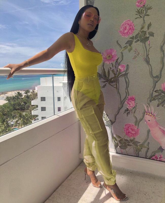 ANJAMANOR Sexy Two Piece Set Bodysuit Top and Mesh Pants Neon Pink Green Summer 2 Piece Club Outfits Matching Sets D59-AB72