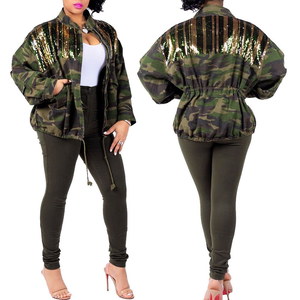 Camouflage Jacket Shirts Coat Fashion with Sequins Bust Blazer Women Windbreaker Casual Clothes F0574 with Pockets, Multi
Camouflage Jacket Shirts Coat Fashion with Sequins Bust Blazer Women Windbreaker Casual Clothes F0574 with Pockets, Multi