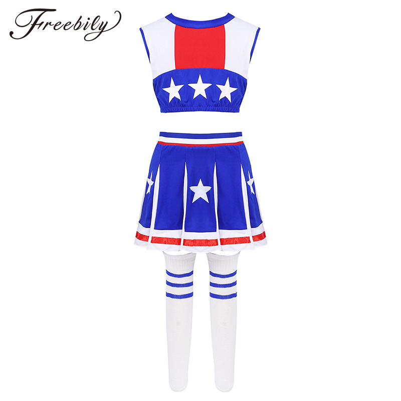 Kids Girl Cheerleader Uniforms Costume Sleeveless Stars Printed Crop Top with Shorts Skirt Socks Stage Performance Dancewear Set
Kids Girl Cheerleader Uniforms Costume Sleeveless Stars Printed Crop Top with Shorts Skirt Socks Stage Performance Dancewear Set