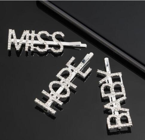 Sparkly Gold Sliver Pearl Letter Hair Clip Word Barrettes Pins Handmade Rhinestones Hair Jewelry Hair Accessories for Women GB1703