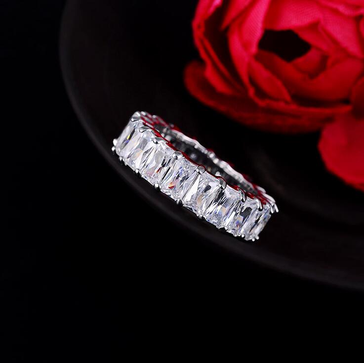 US Size 5-10 Top Selling Vintage Fashion Jewelry 925 Sterling Silver Emerald Cut White Topaz CZ Diamond Gemstones Women Wedding Band Ring