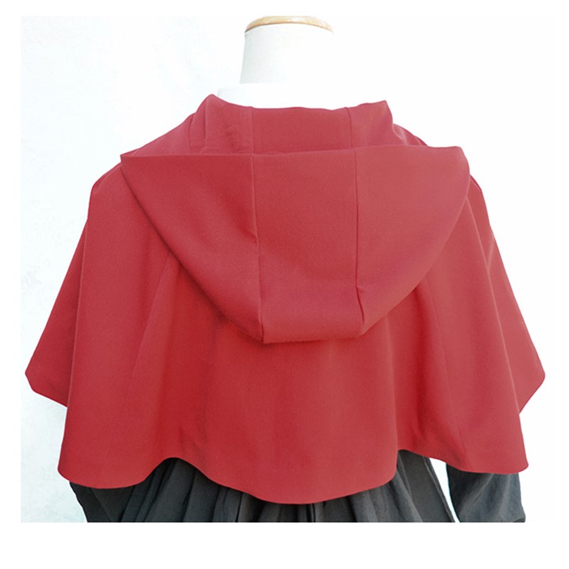 Japanese Inspired Style Vintage Princess Lovely Lolita Short Cloak Hooded Poncho Coat Sweet Ties Front Outwear Mini Jacket Cape Black Red